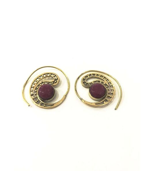 Tribal Earrings With Stone - Gold & Pink