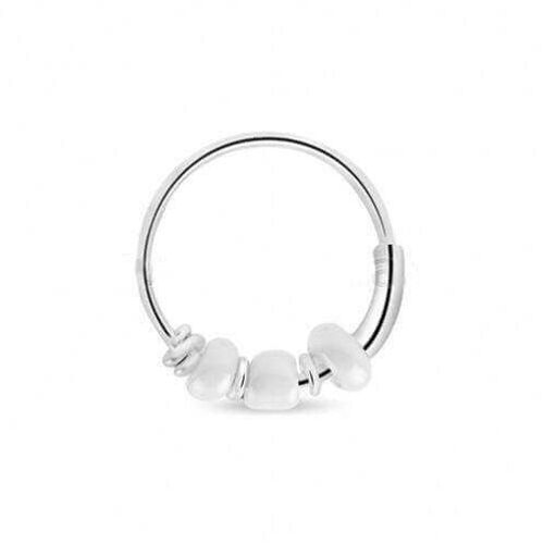 Sterling Silver Hoop With Beads - White