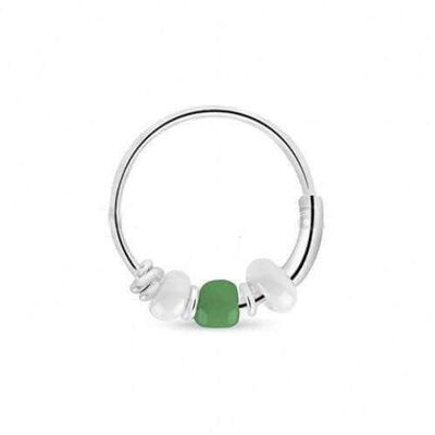 Sterling Silver Hoop With Beads - White & Green