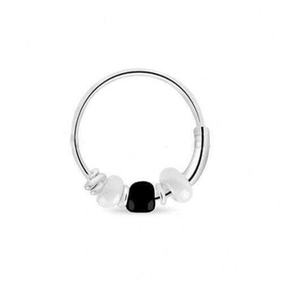 Sterling Silver Hoop With Beads - White & Black