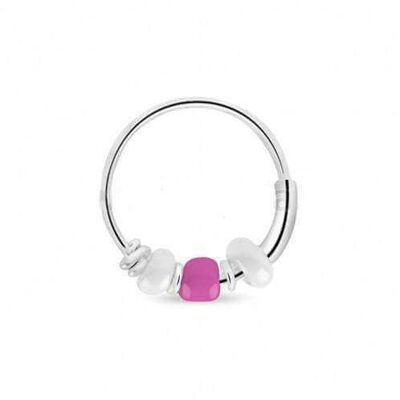 Sterling Silver Hoop With Beads - White & Pink