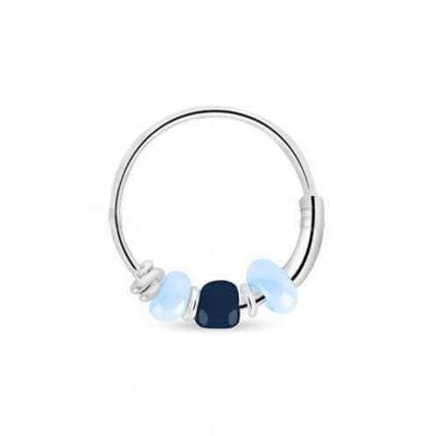 Sterling Silver Hoop With Beads - Blue & Navy