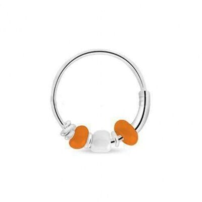 Sterling Silver Hoop With Beads - Orange & White