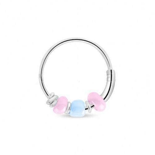 Sterling Silver Hoop With Beads - Pink & Blue