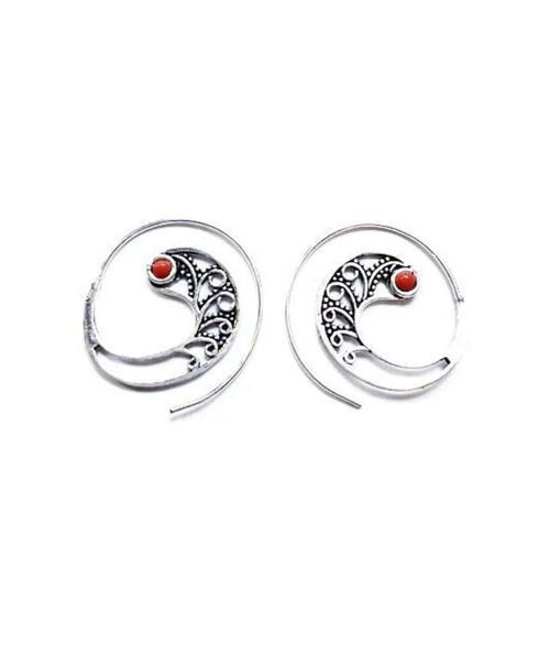 Tribal Earrings - Silver & Red