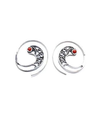 Boucles d'Oreilles Tribales - Argent & Rouge 1