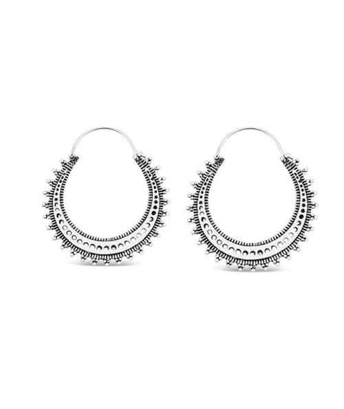 Circular Boho Hoop Earrings - Silver