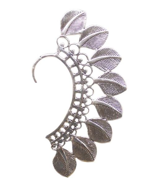 Large Boho Feathers Earcuff - Silver