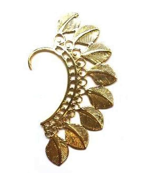 Large Boho Feathers Earcuff - Gold