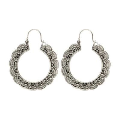 Floral Hoop Earrings - Silver