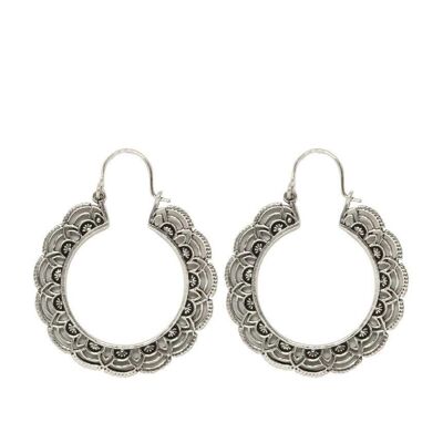 Floral Hoop Earrings - Silver