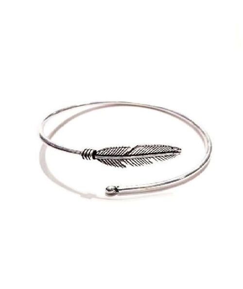 Curl Up Feather Bangle Bracelet - Silver