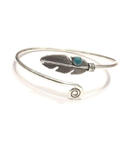 Curl Up Feather Bangle Bracelet - Silver with Stone