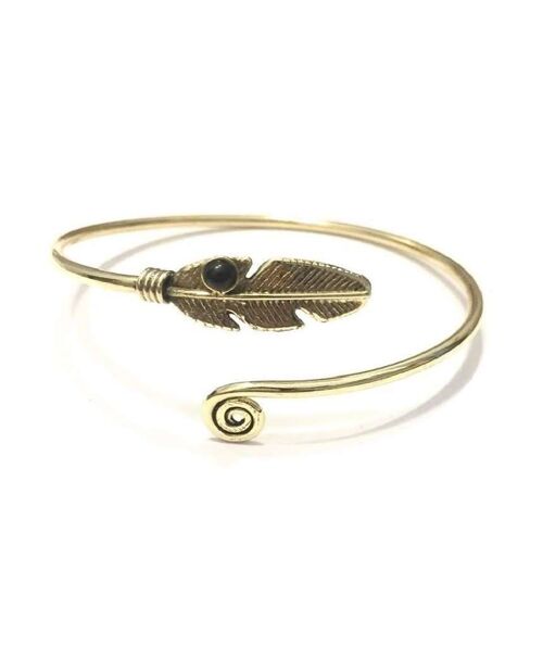 Curl Up Feather Bangle Bracelet - Gold with Stone