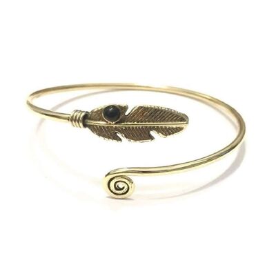 Curl Up Feather Bangle Bracelet - Gold with Stone