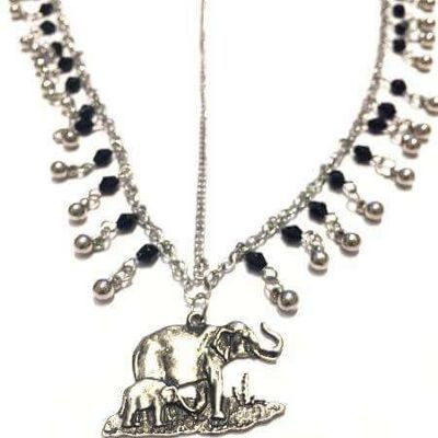 Elefantenkopfkette - Silber & Schwarz