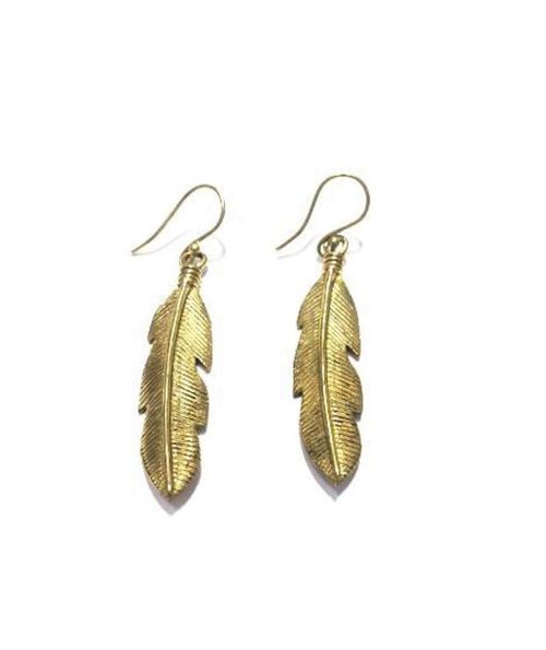 Feather Drop Earrings - Gold Large