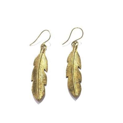Feather Drop Earrings - Gold Large