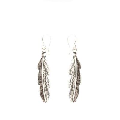 Feather Drop Earrings - Silver Large