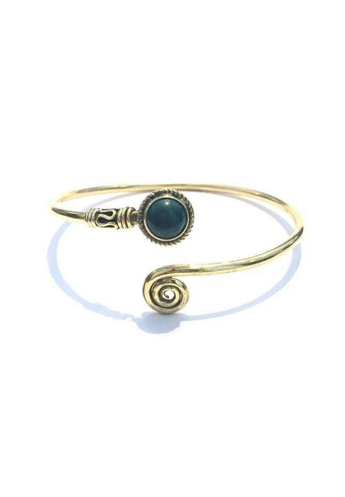 Curled Bangle Bracelet with Stone - Gold & Green
