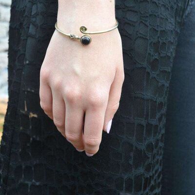 Curled Bangle Bracelet with Stone - Gold & Black