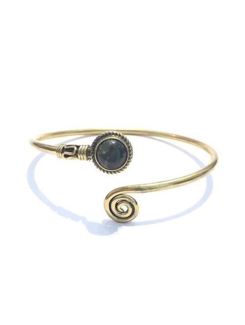 Curled Bangle Bracelet with Stone - Gold & Brown