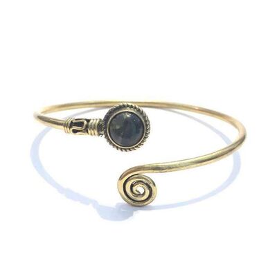 Curled Bangle Bracelet with Stone - Gold & Brown