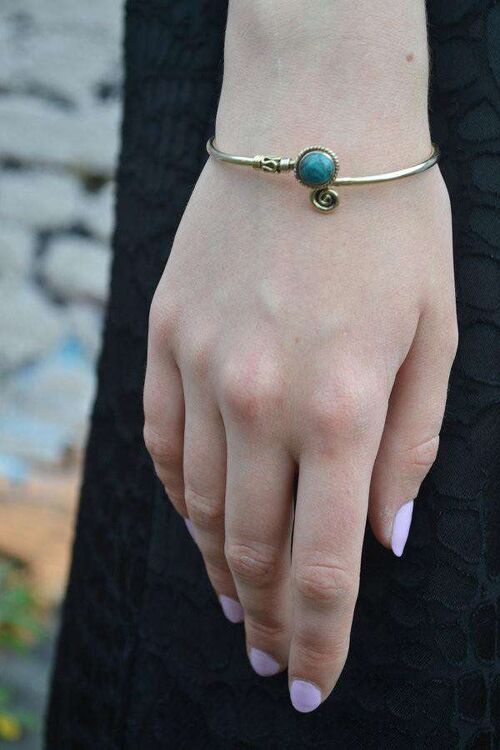 Curled Bangle Bracelet with Stone - Gold & Turquoise