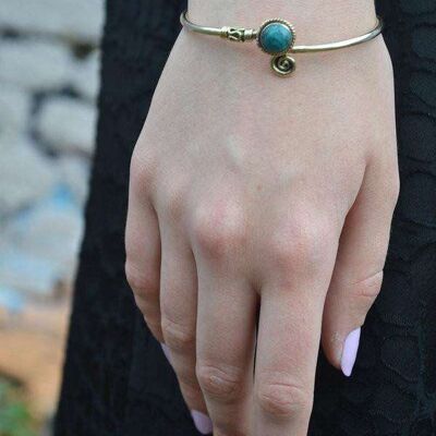 Curled Bangle Bracelet with Stone - Gold & Turquoise