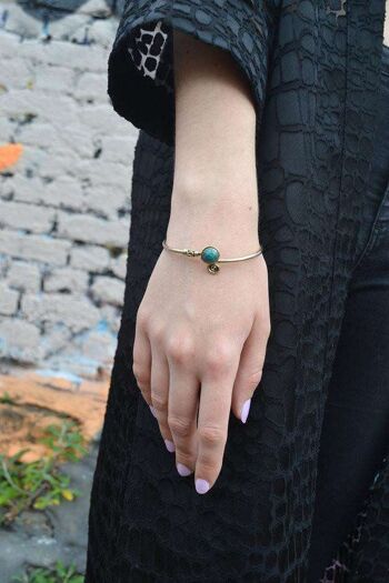 Bracelet Jonc Frisé avec Pierre - Or & Turquoise 9