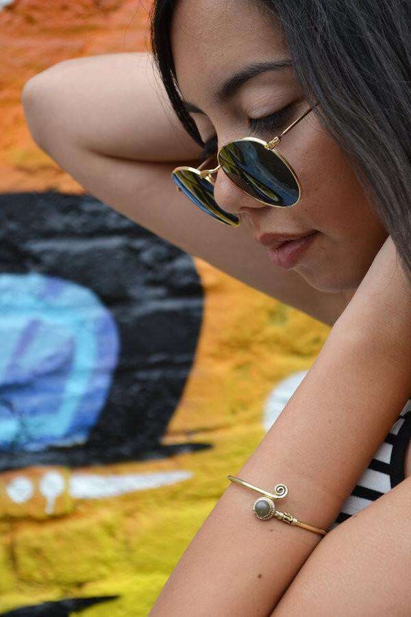 Bracelet Jonc Frisé avec Pierre - Or & Gris