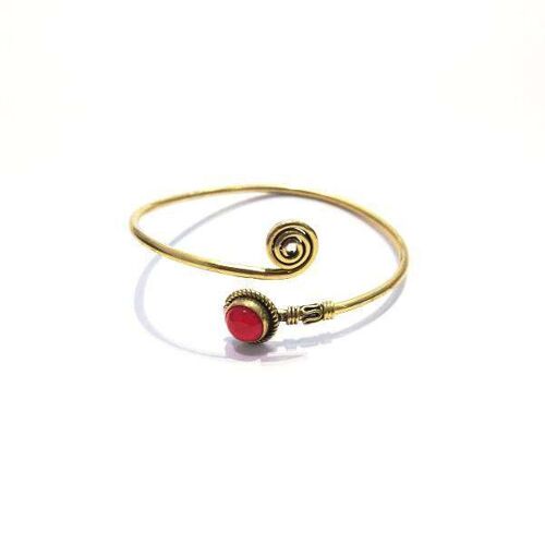 Curled Bangle Bracelet with Stone - Gold & Red