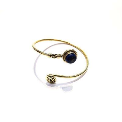 Curled Bangle Bracelet with Stone - Gold & Blue