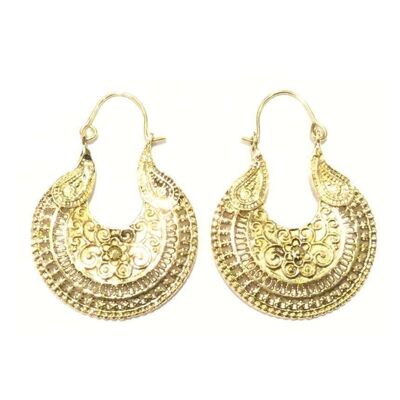 Floral Pattern Hoop Earrings - Gold