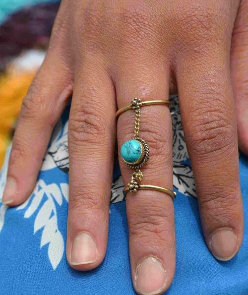 Double me Up Ring - Gold & Turquoise
