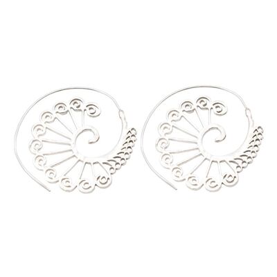 Circular Peacock Earrings - Silver