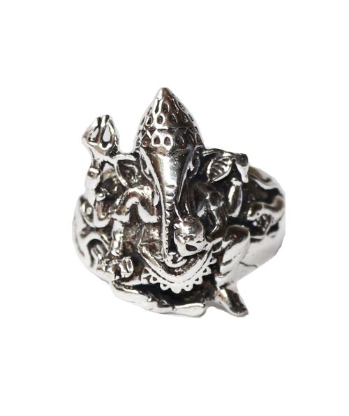 Engraved Ganesha Ring - Silver