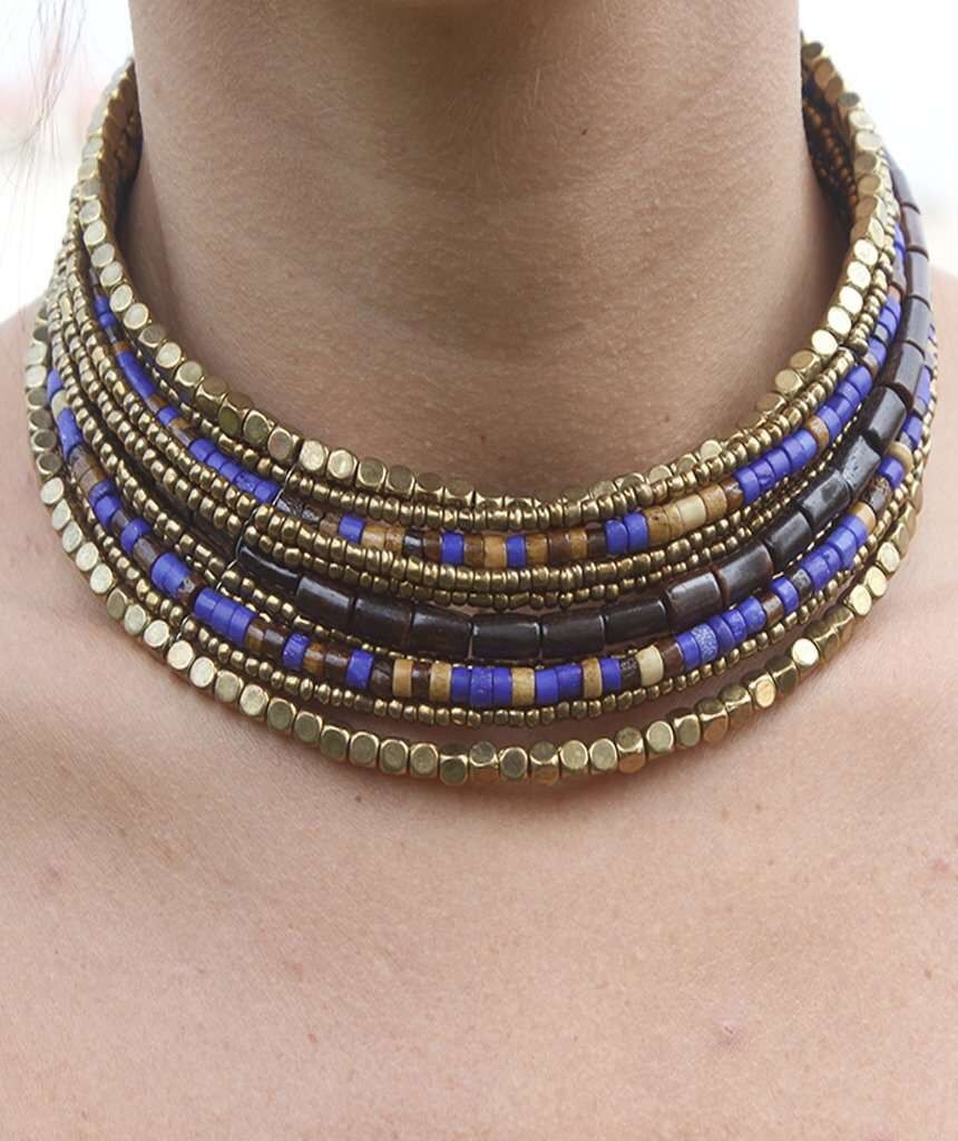 Colourful Pharoah's Choker - Blue & Brown Choker