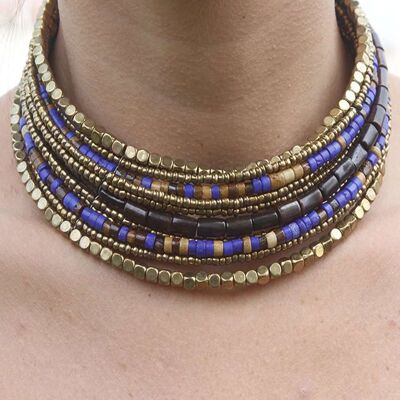 Farbenfrohes Halsband des Pharaos - Blaues und braunes Halsband