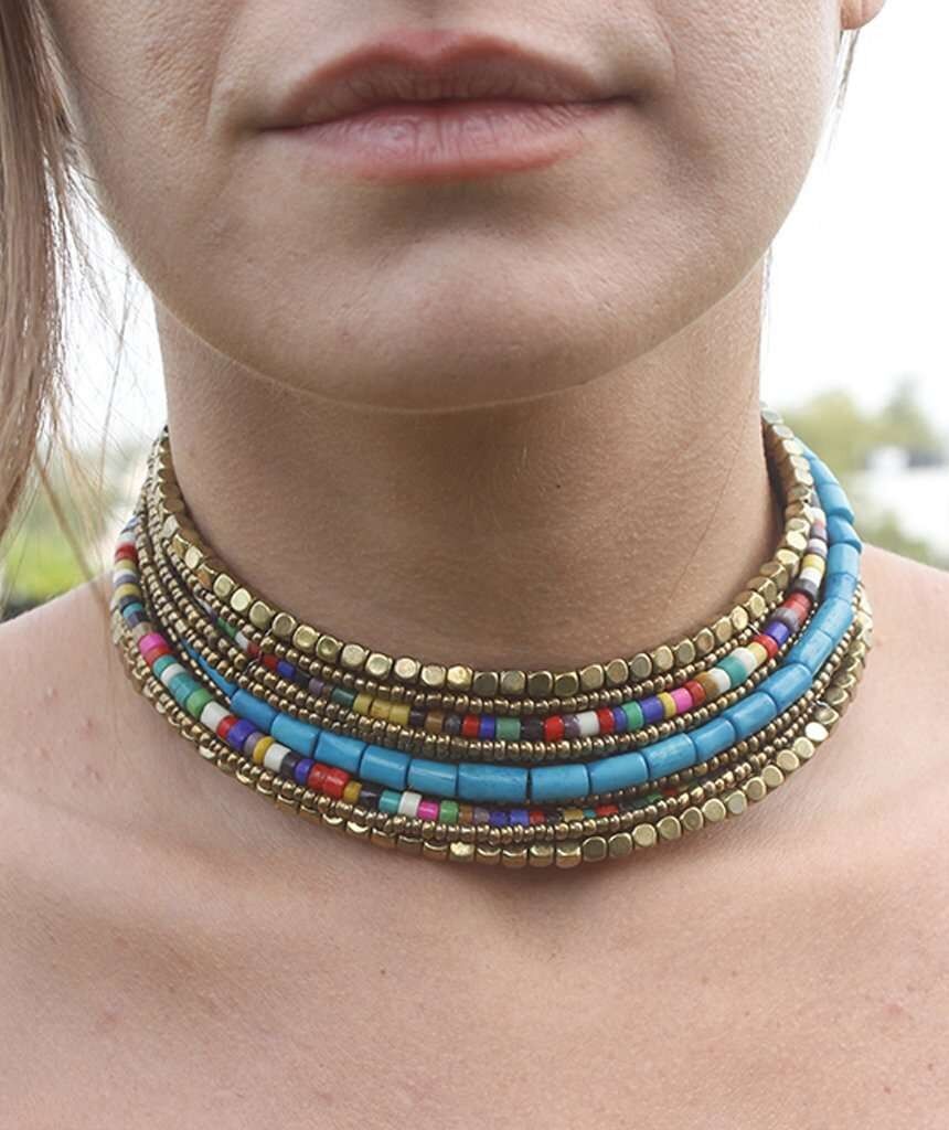 Colourful Pharoah's Choker - Turquoise Choker