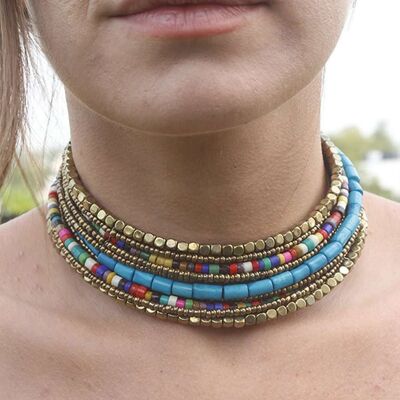 Farbenfrohes Halsband des Pharaos - Türkis-Halsband
