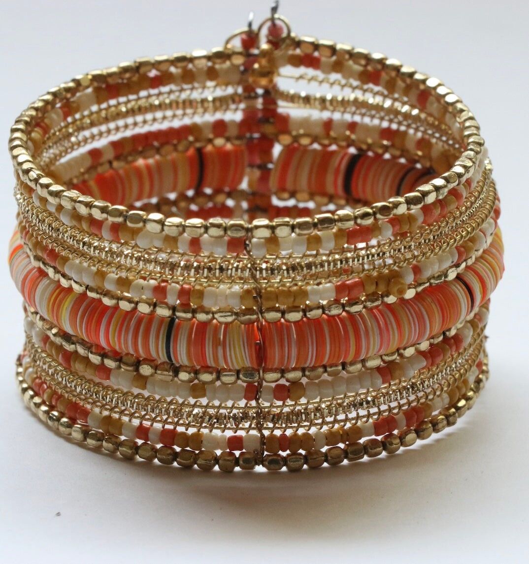 Colourful Pharoah's Choker - Baby Pink & Gold Cuff