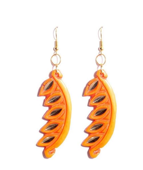 Carved Edgy Earrings - Orange