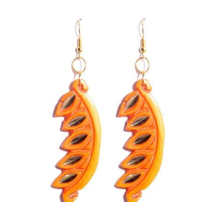Carved Edgy Earrings - Orange