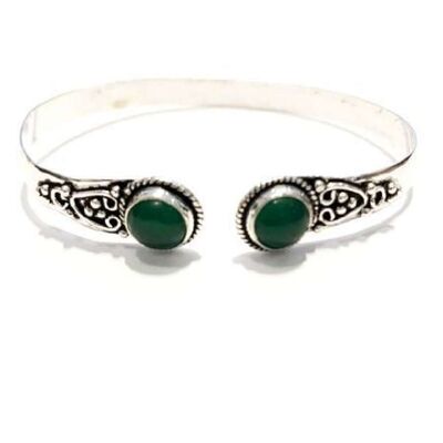 Tone Detailed Bracelet with Stone - Silver & Green