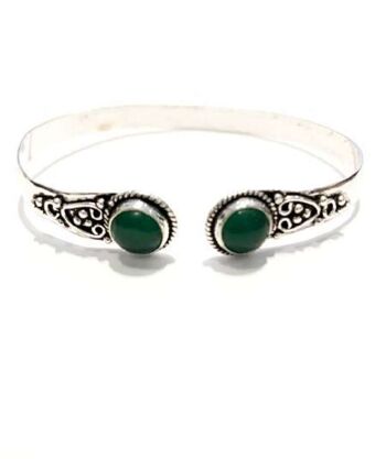 Bracelet détaillé ton sur ton avec pierre - Argent et vert 1