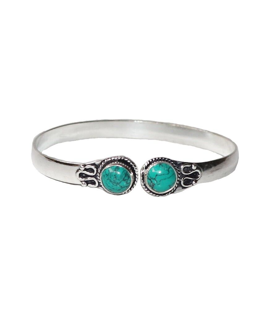Bracelet Tone Détaillé avec Pierre - Argent & Turquoise