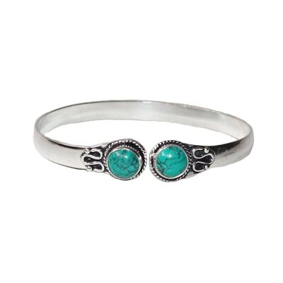 Tone Detailed Bracelet with Stone - Silver & Turquoise