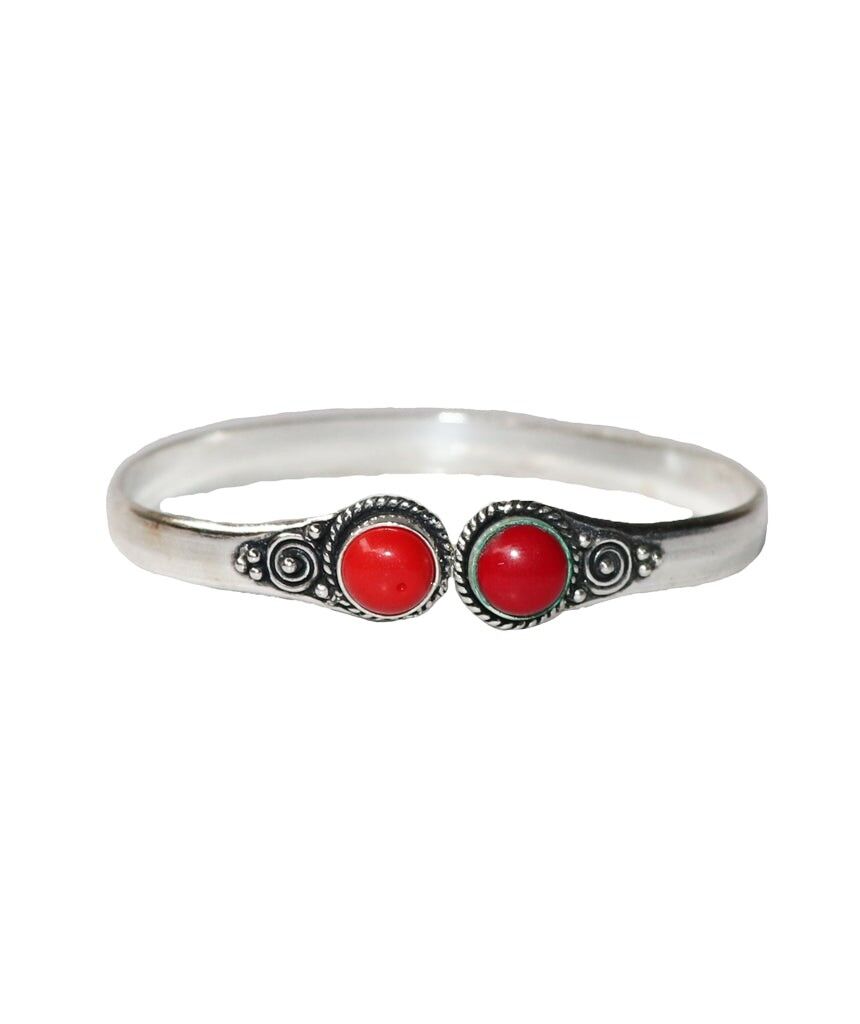 Bracelet détaillé ton sur ton avec pierre - Argent et rouge