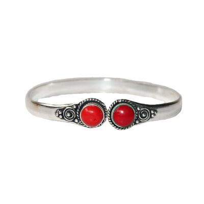 Tone Detailed Bracelet with Stone - Silver & Red